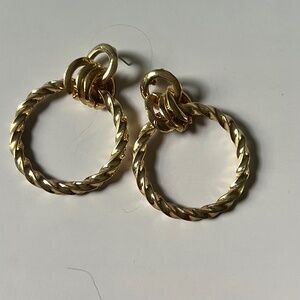 Large Gold Tone Metal Hoop Statement Earrings